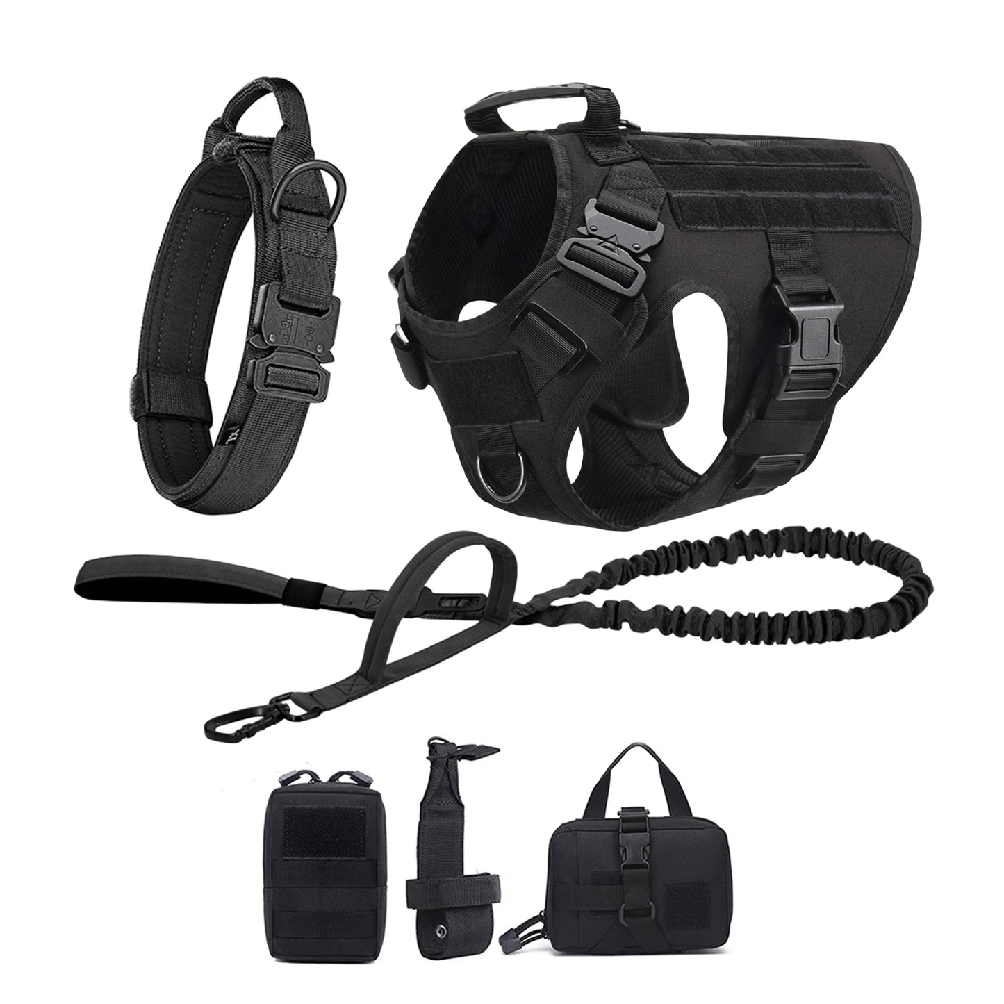 Tactical Dog Harness With Molle Pouches Nylon Padded Breakaway Design