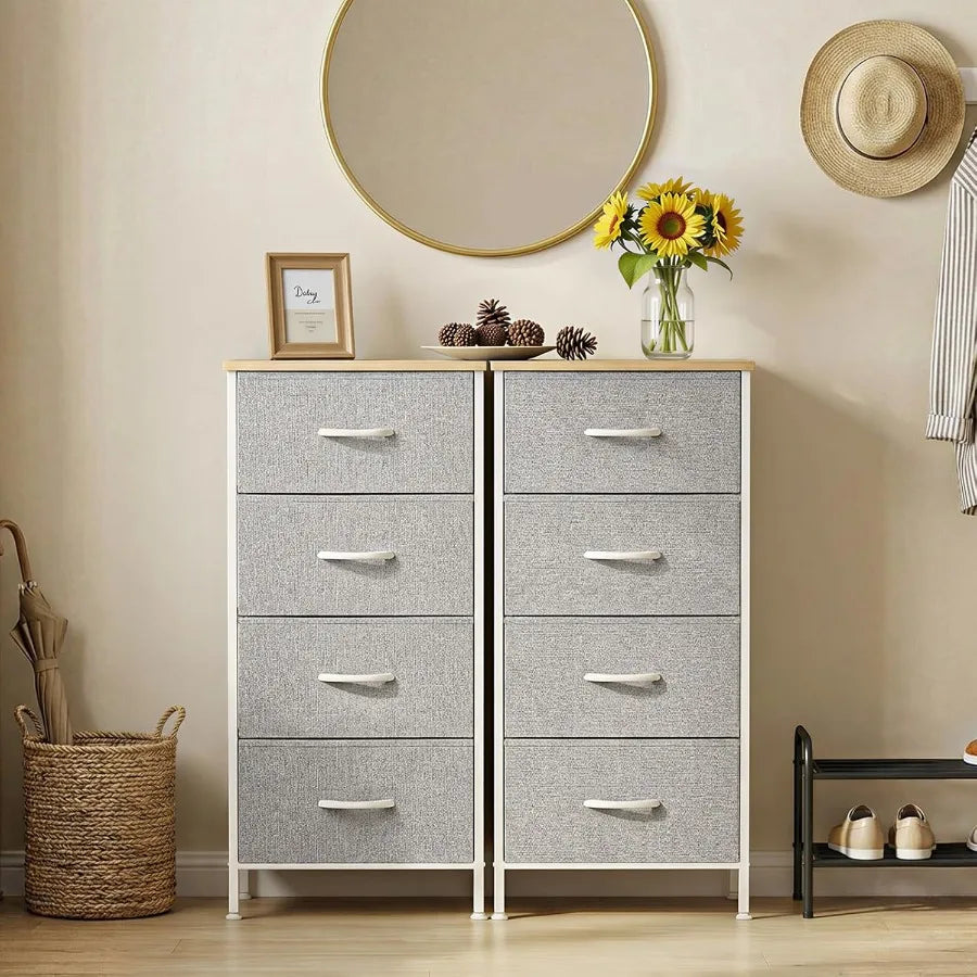 XIUWO Nightstand With 4 Fabric Drawers Modern Bedside Table