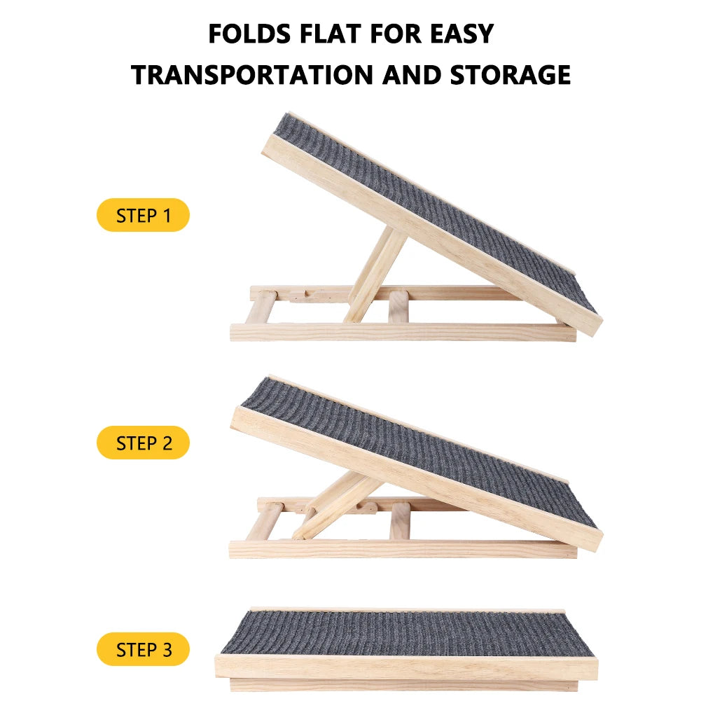 HiMISS Adjustable Wooden Dog Ramp, Portable Anti Skid Ramp