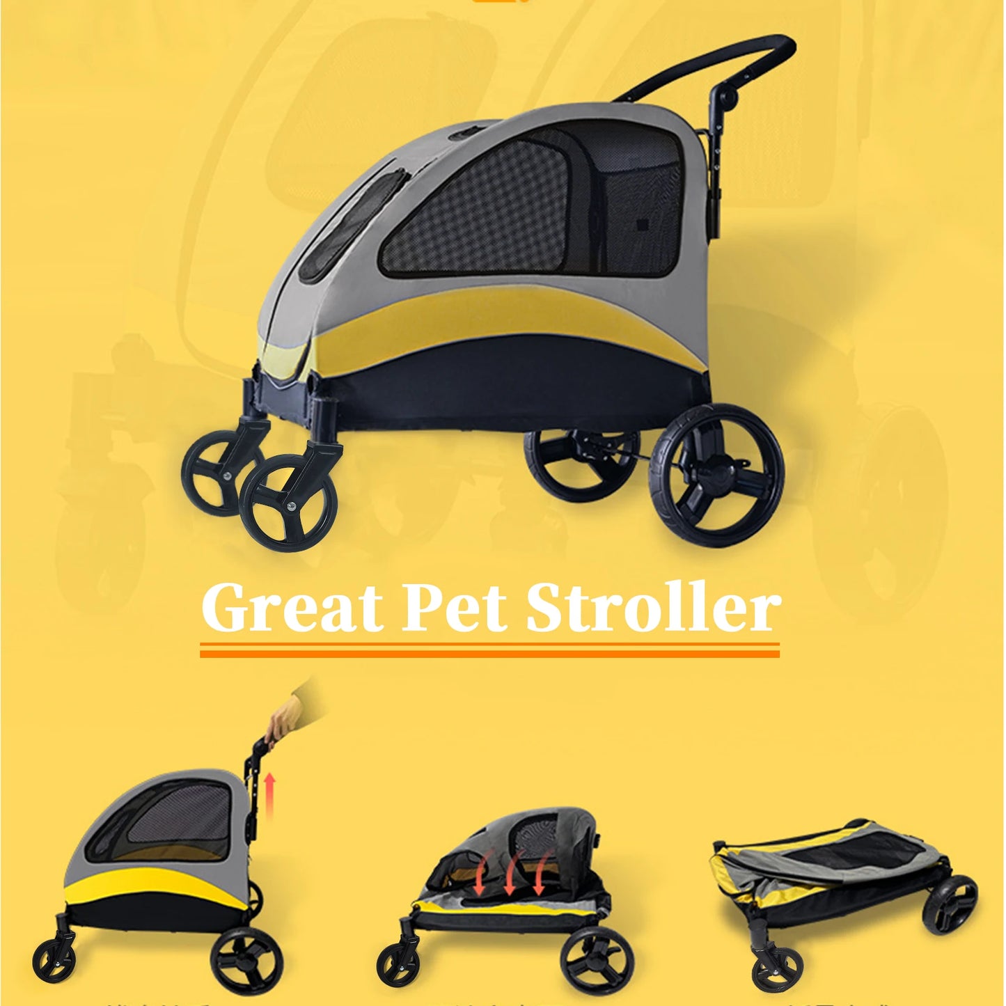 Portable Four Wheel Dog Stroller Foldable Travel Carrier All Breeds