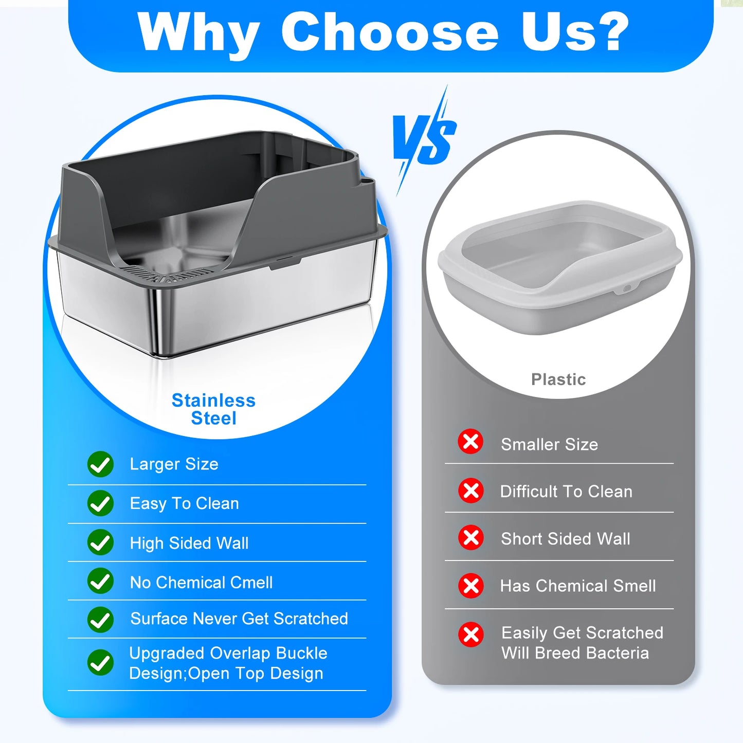 Stainless Steel Cat Litter Box With Lid For Large Cats