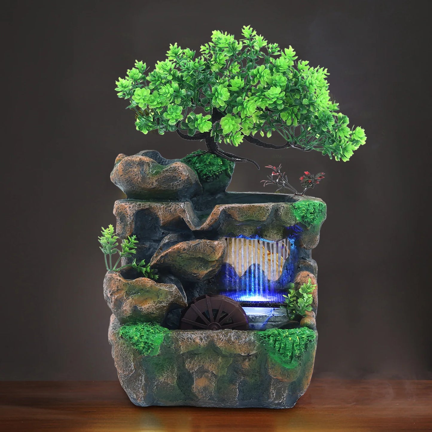 Indoor Water Fountain With Color Changing LED Zen Desk Decor