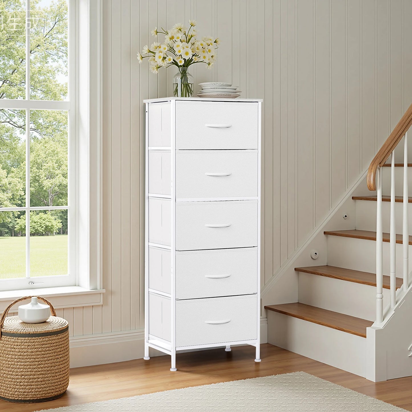 JHK Modern Dresser With Fabric Drawers On Steel Frame