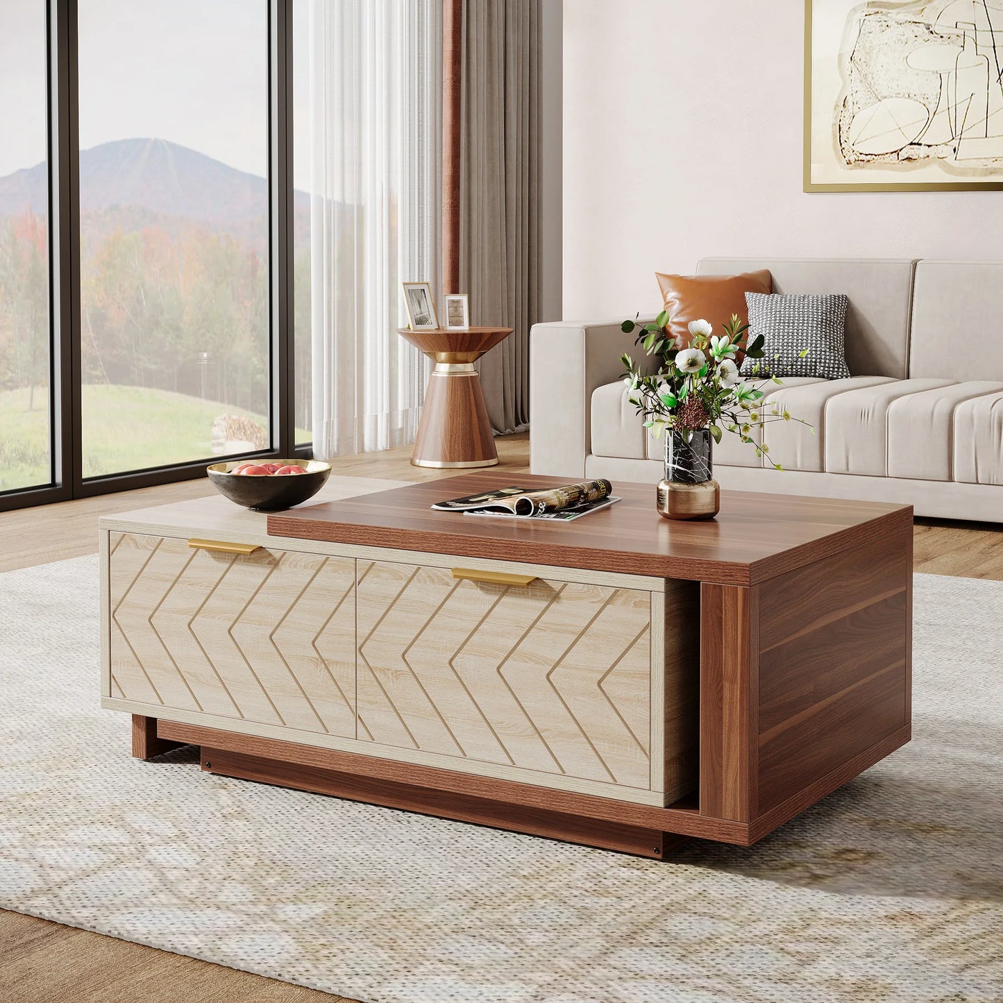Tribesigns Extendable Coffee Table With Two Drawers