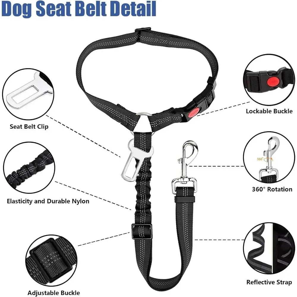 2-in-1 Dog Car Seatbelt Headrest Restraint Reflective Adjustable