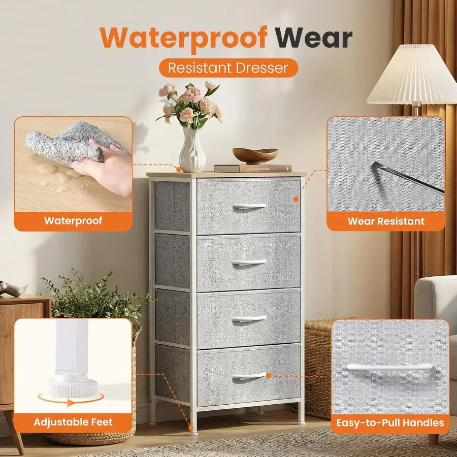 XIUWO Nightstand With 4 Fabric Drawers Modern Bedside Table