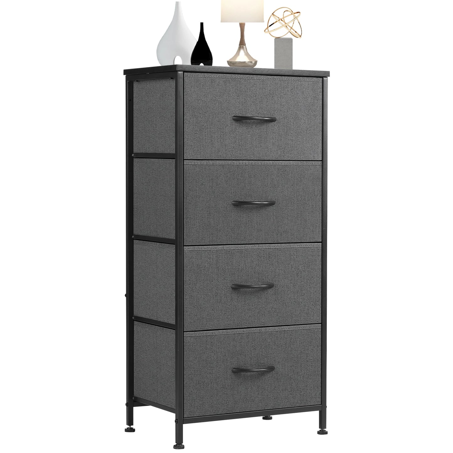 JHK Dresser With Four Fabric Drawers Nightstand Wardrobe Steel Frame