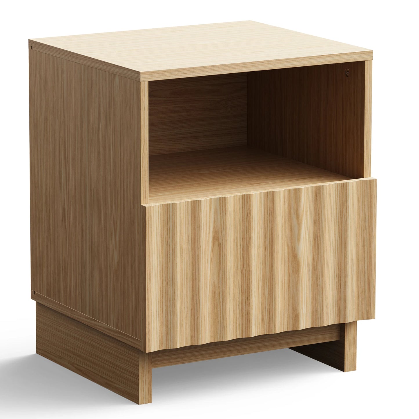 TinyNest Fluted Wood Nightstand With Storage Drawers And Open Shelf