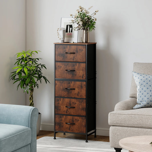 JHK Modern Dresser With Fabric Drawers On Steel Frame