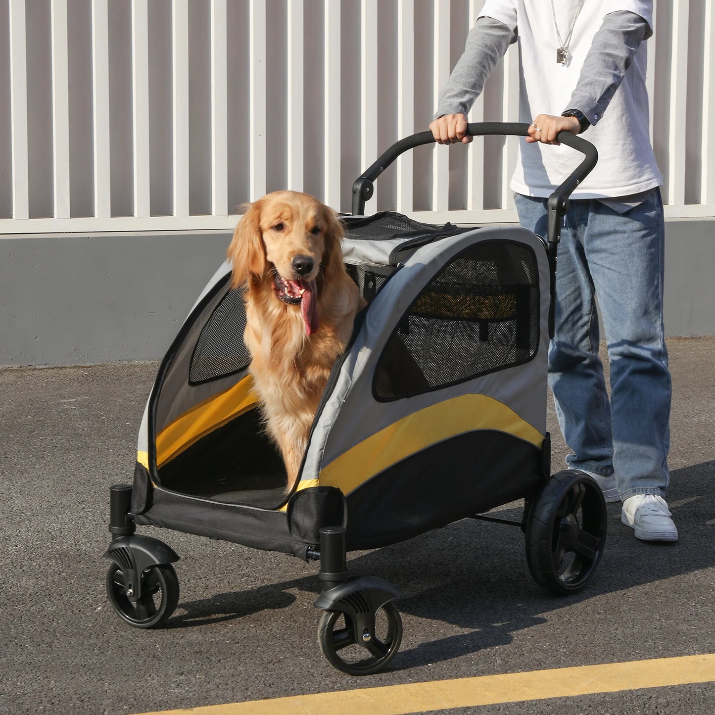 Portable Four Wheel Dog Stroller Foldable Travel Carrier All Breeds