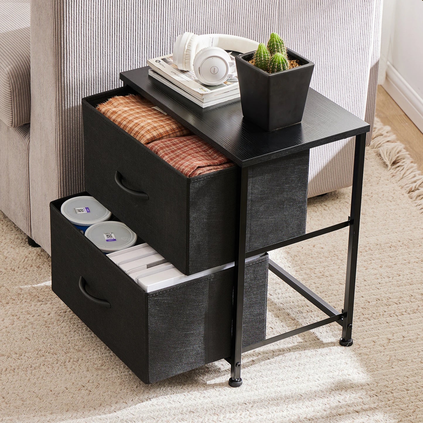 JHK Nightstand Bedside Table With Storage Drawers And Cabinet