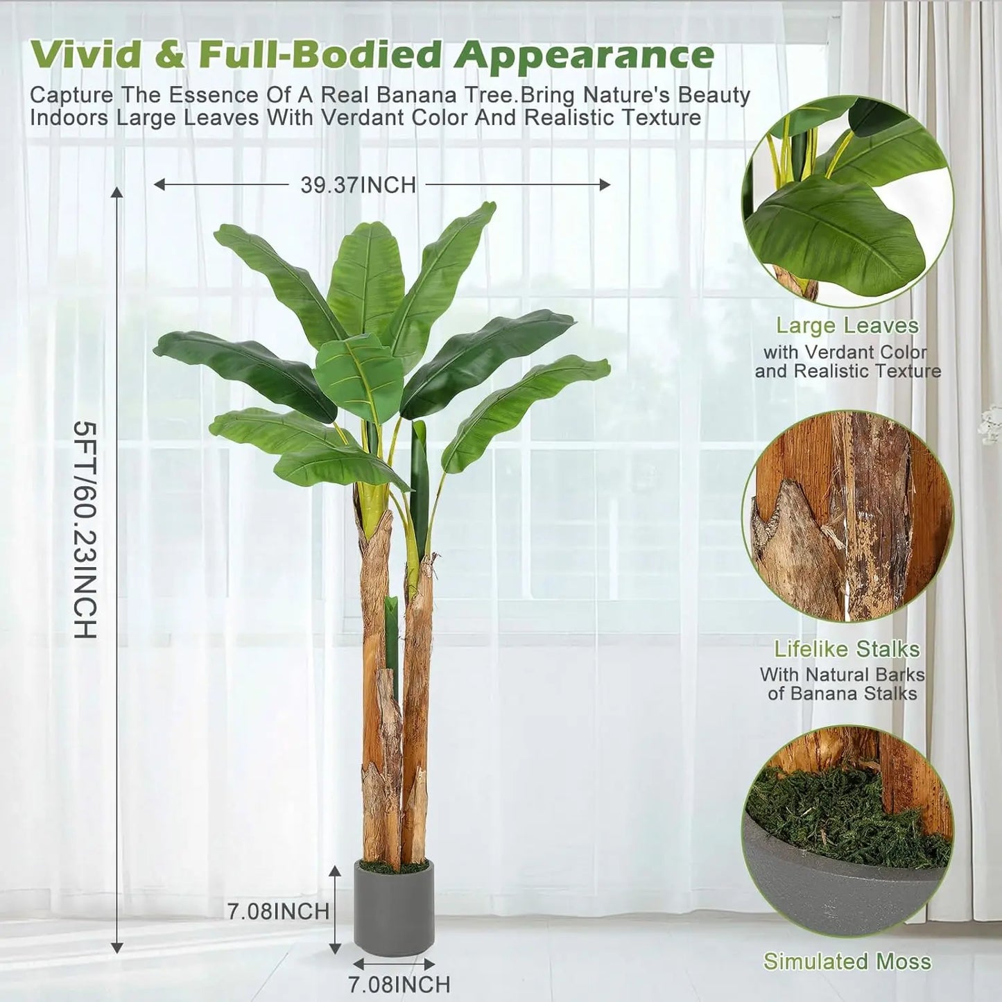HiMISS Artificial Banana Tree In Planter With Realistic Foliage For Home