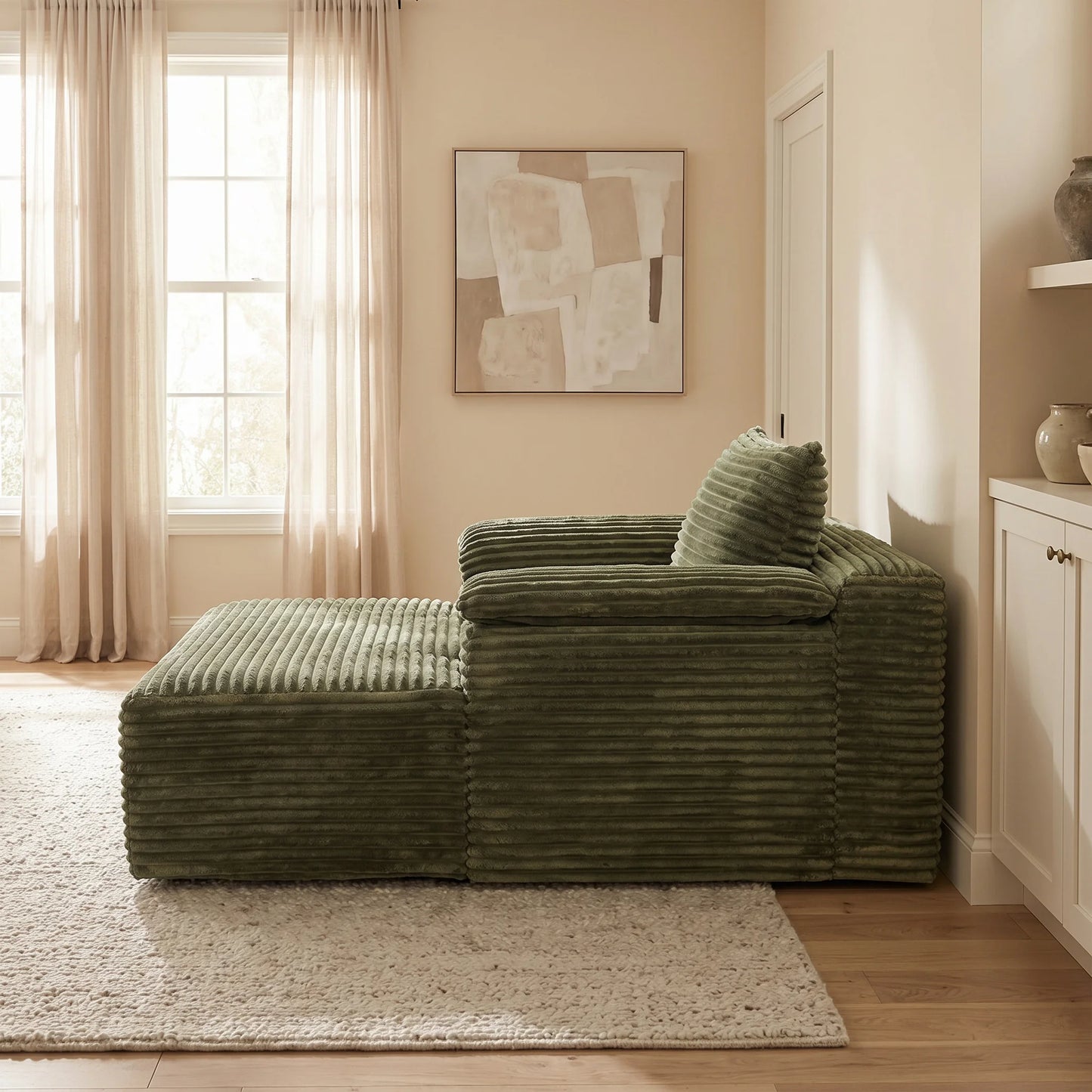 Corduroy Sofa Bed With Armrests And Pillows Reading Chair