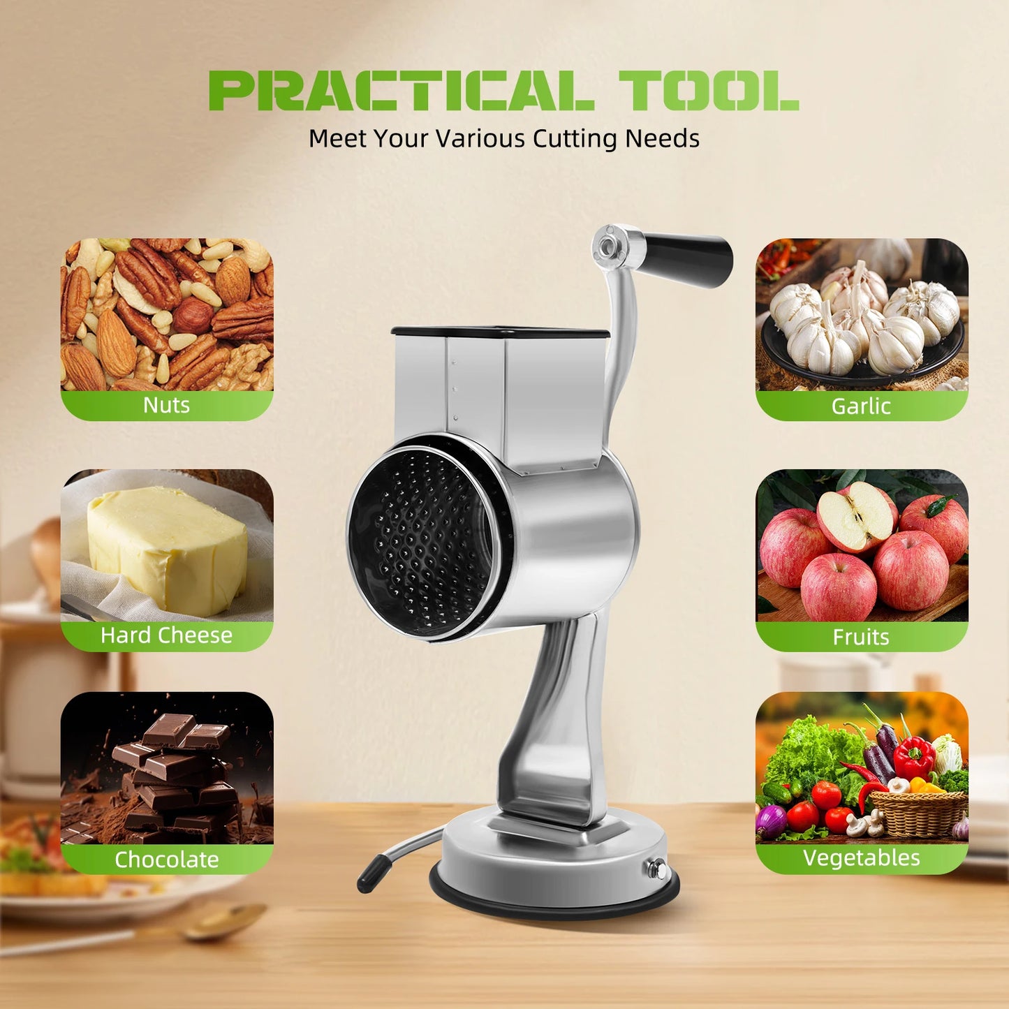 Rotary Grater With Five Stainless Steel Blades Vegetable Shredder