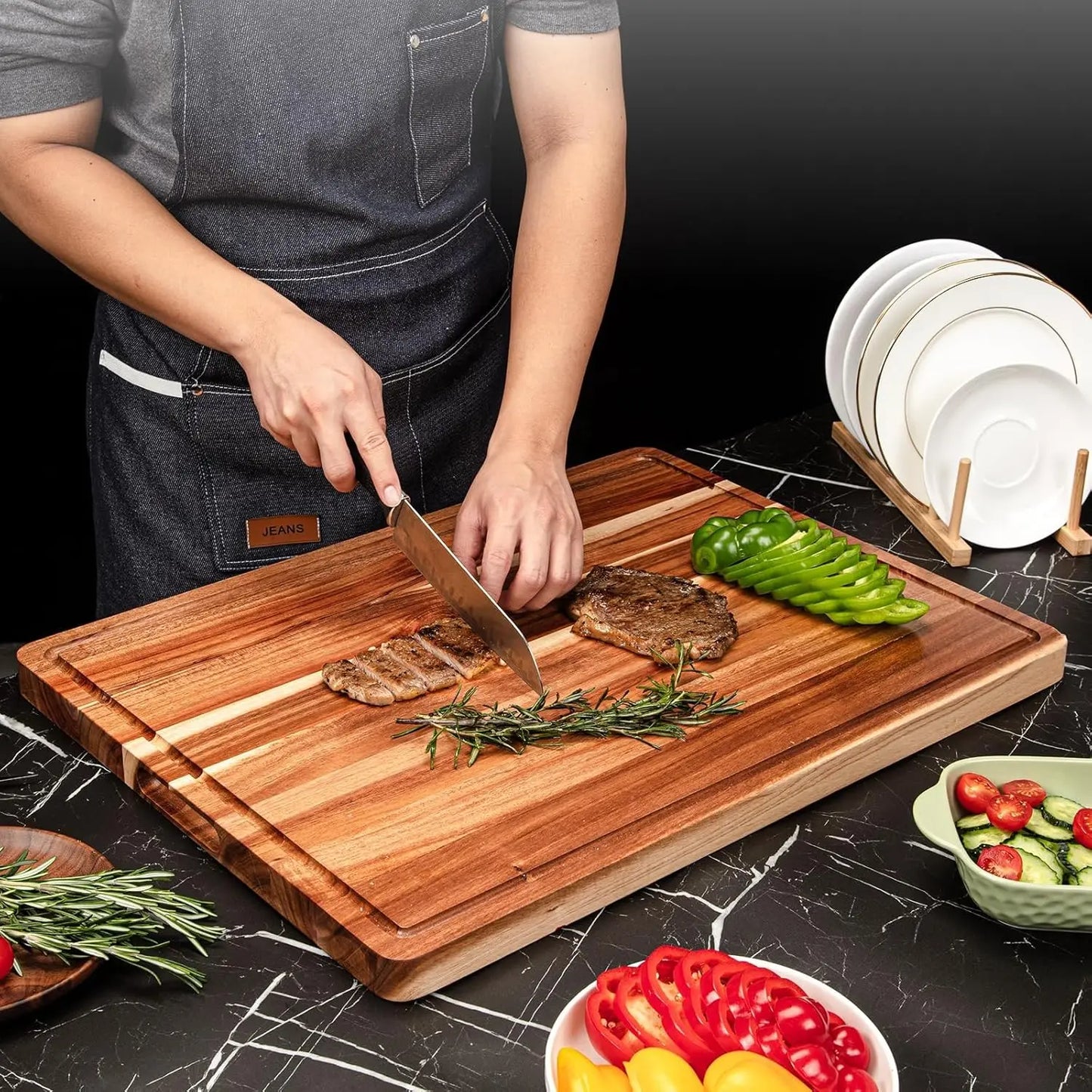 TWISTER.CK Wood Cutting Board With Juice Groove Handle