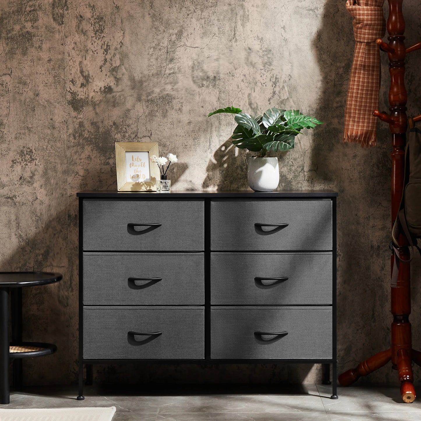 JHK 6 Drawer Fabric Nightstand With Storage Organizer Cabinet