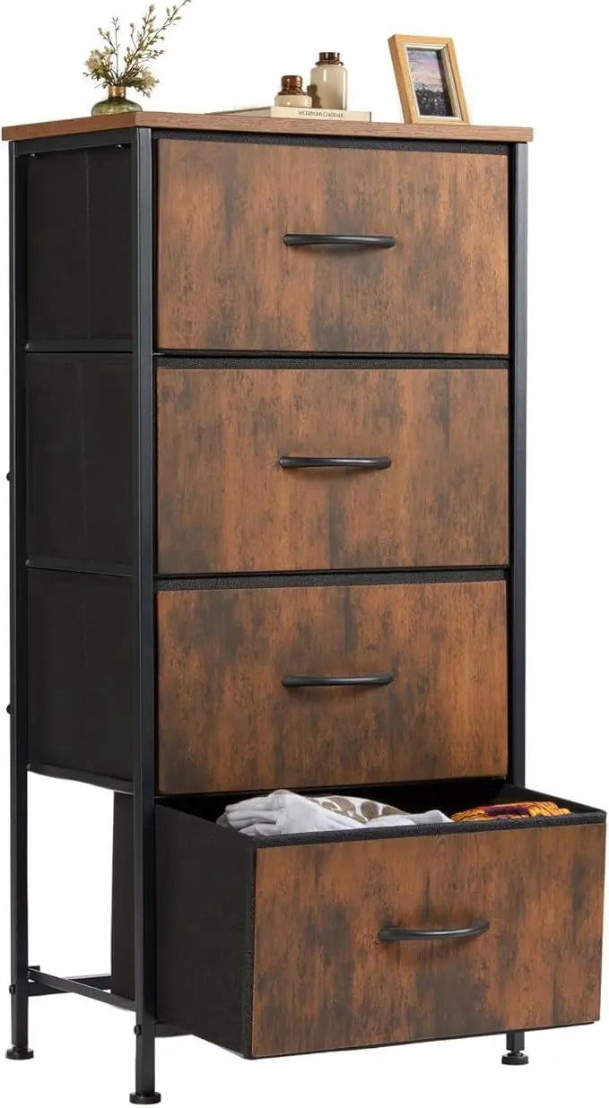 XIUWO Nightstand With 4 Fabric Drawers Modern Bedside Table