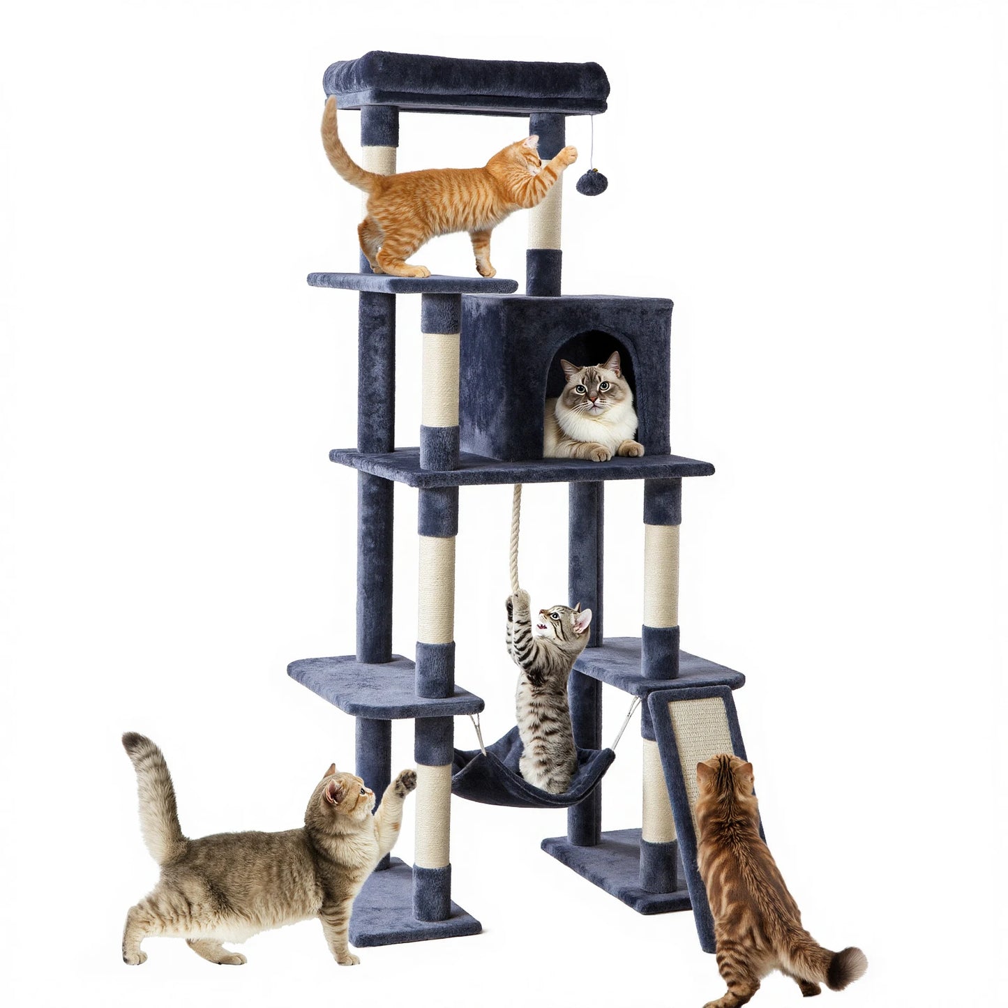 JHK Cat Tree Tall Multi Cat Climbing Tower With Natural Sisal Posts Indoor