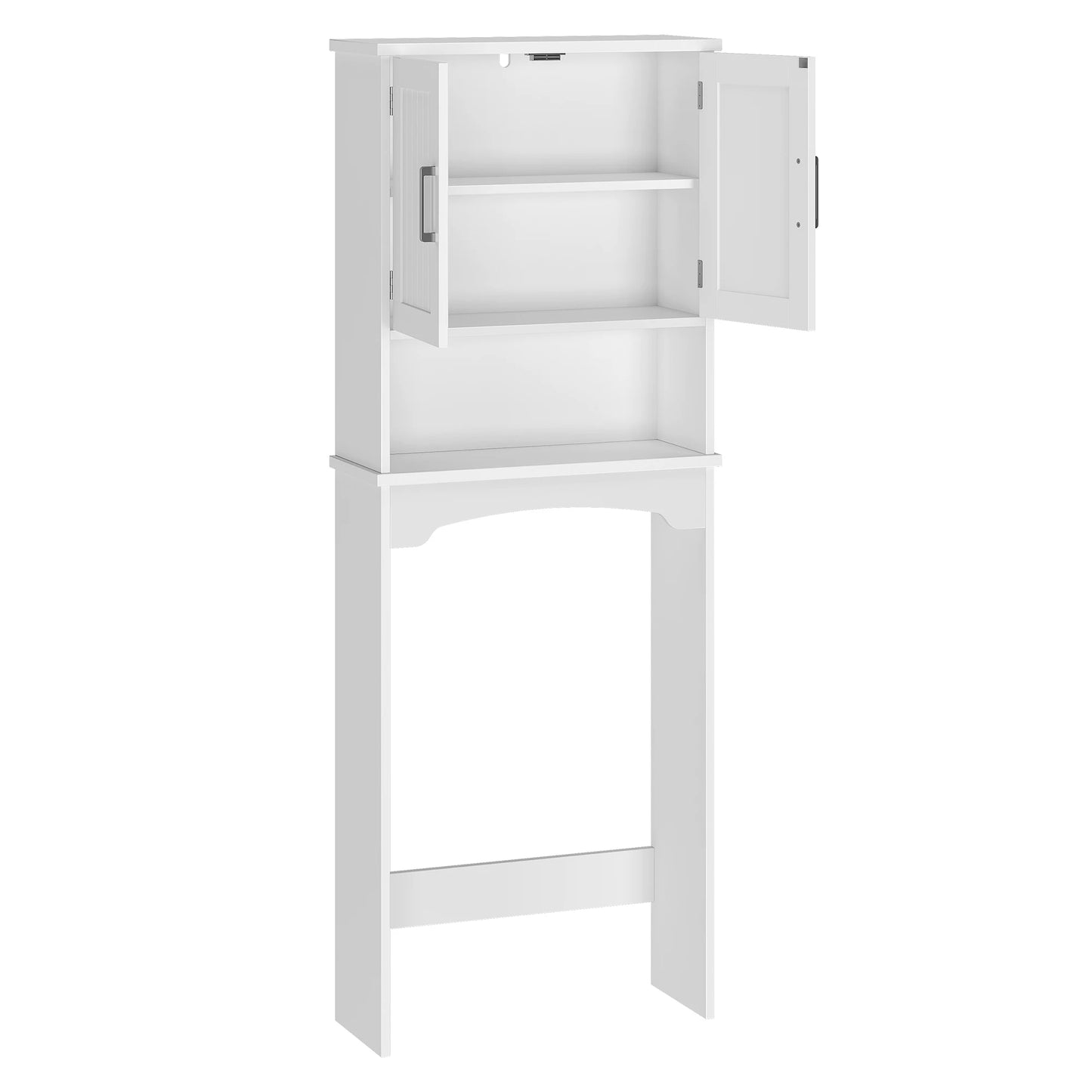 Over The Toilet Storage Cabinet with Double Doors and Anti-Tip Device, Above Toilet Bathroom Organizer with Open Shelf, Taller