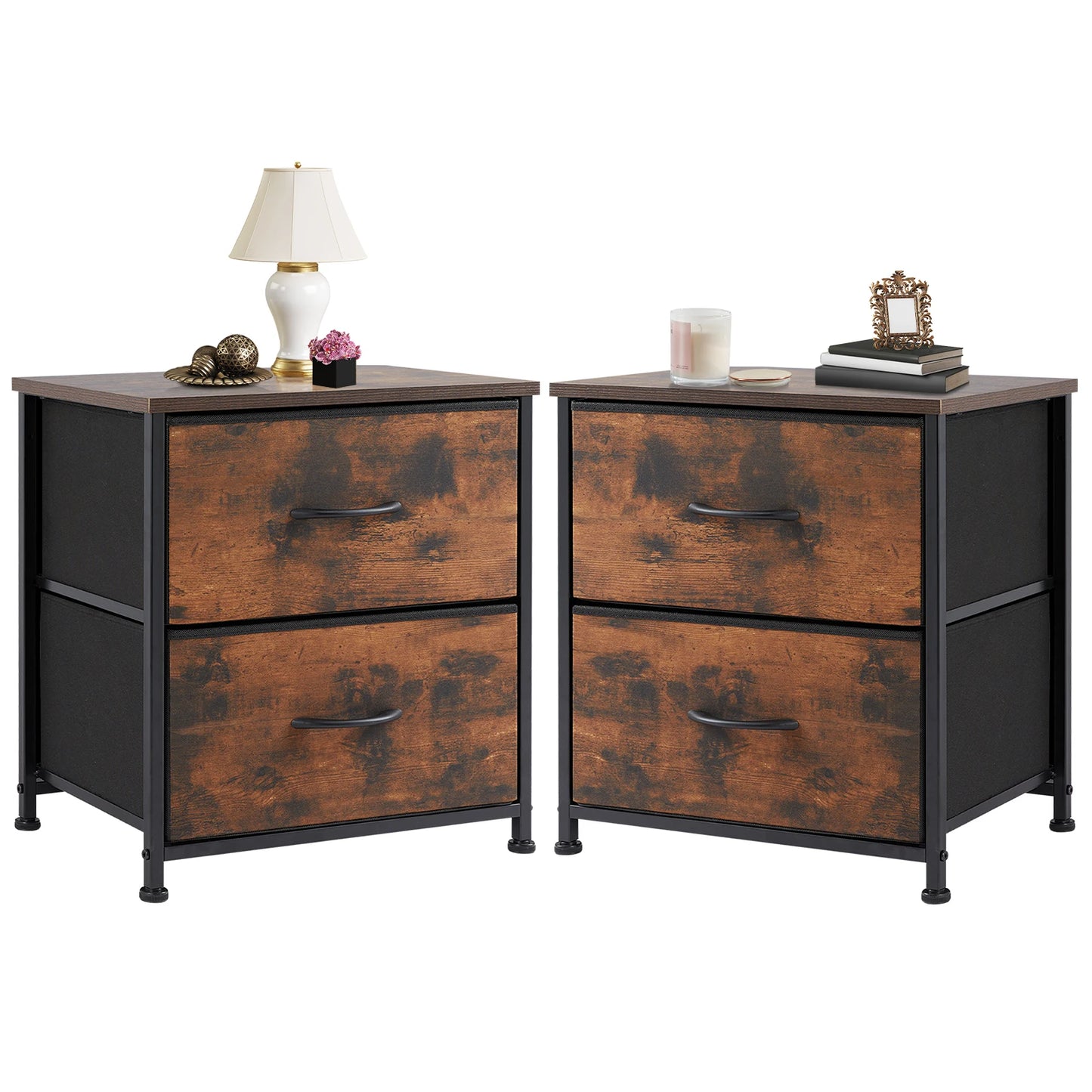 JHK Nightstand Bedside Table With Storage Drawers And Cabinet
