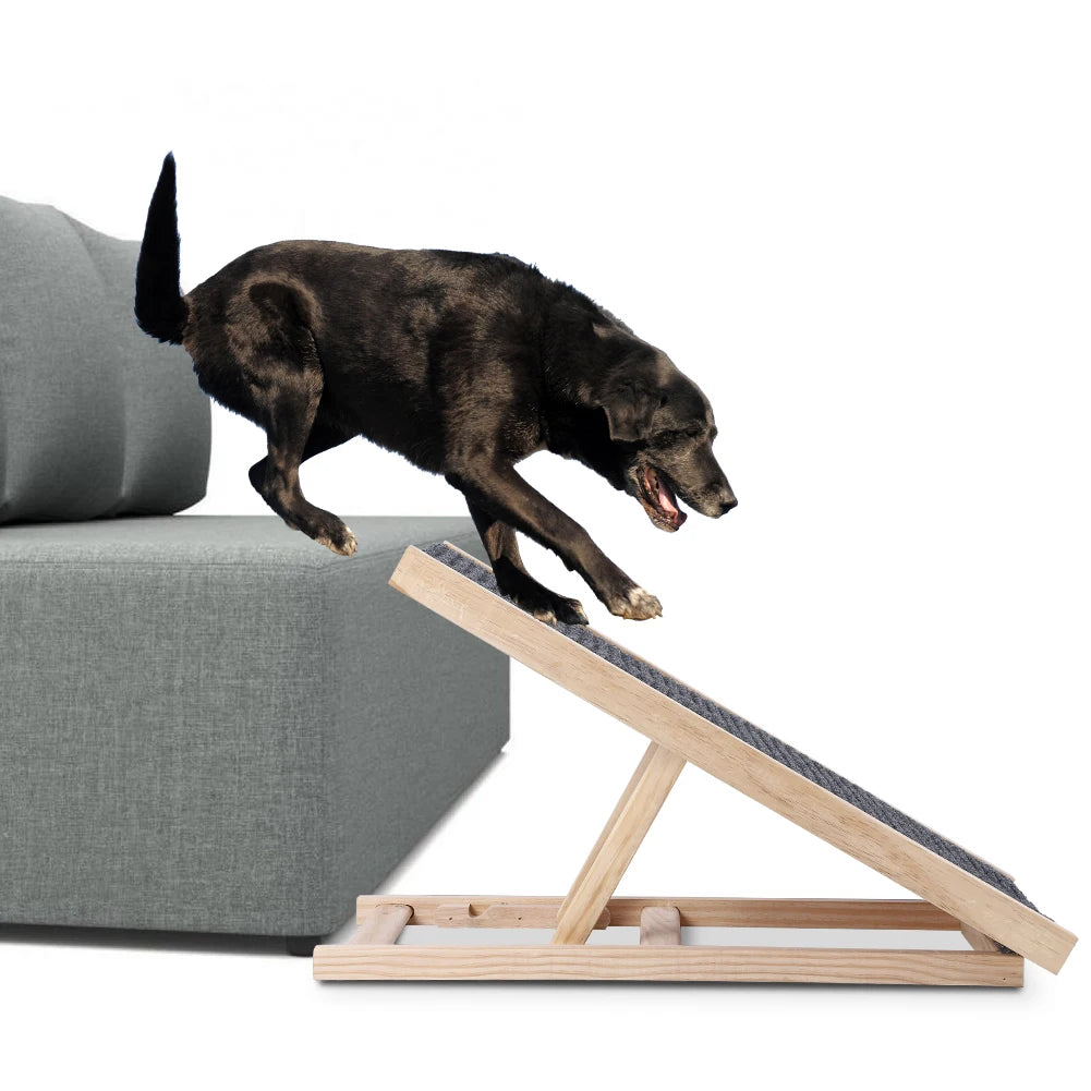 HiMISS Adjustable Wooden Dog Ramp, Portable Anti Skid Ramp