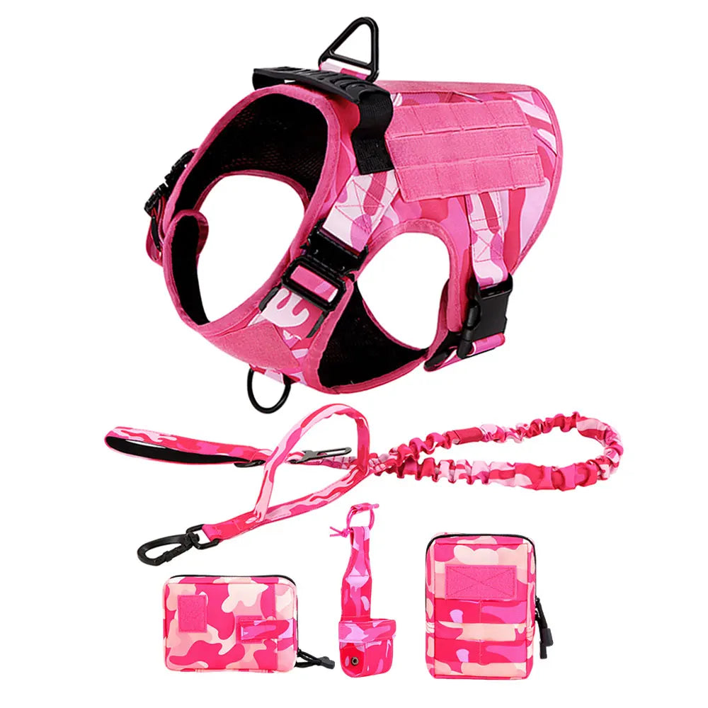 Military Camouflage Dog Harness Adjustable Tactical Training Vest Leash