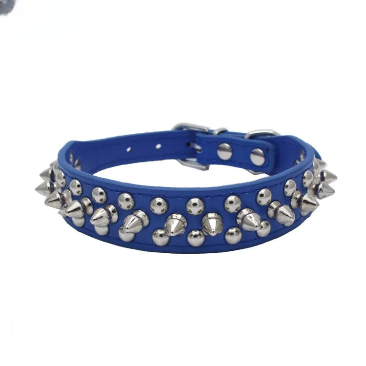 Adjustable PU Leather Dog Collar With Rivet Spikes For Small Dogs And Cats