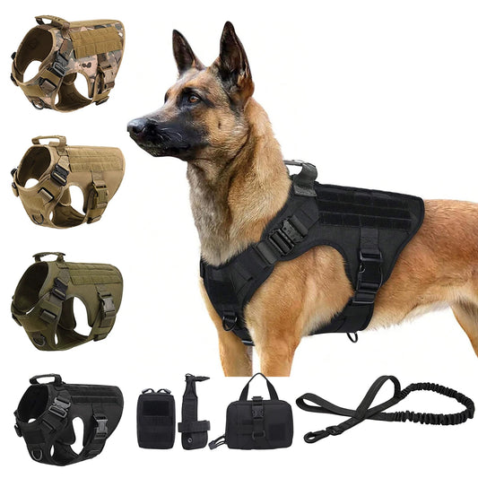 Tactical Dog Harness With Molle Pouches Nylon Padded Breakaway Design