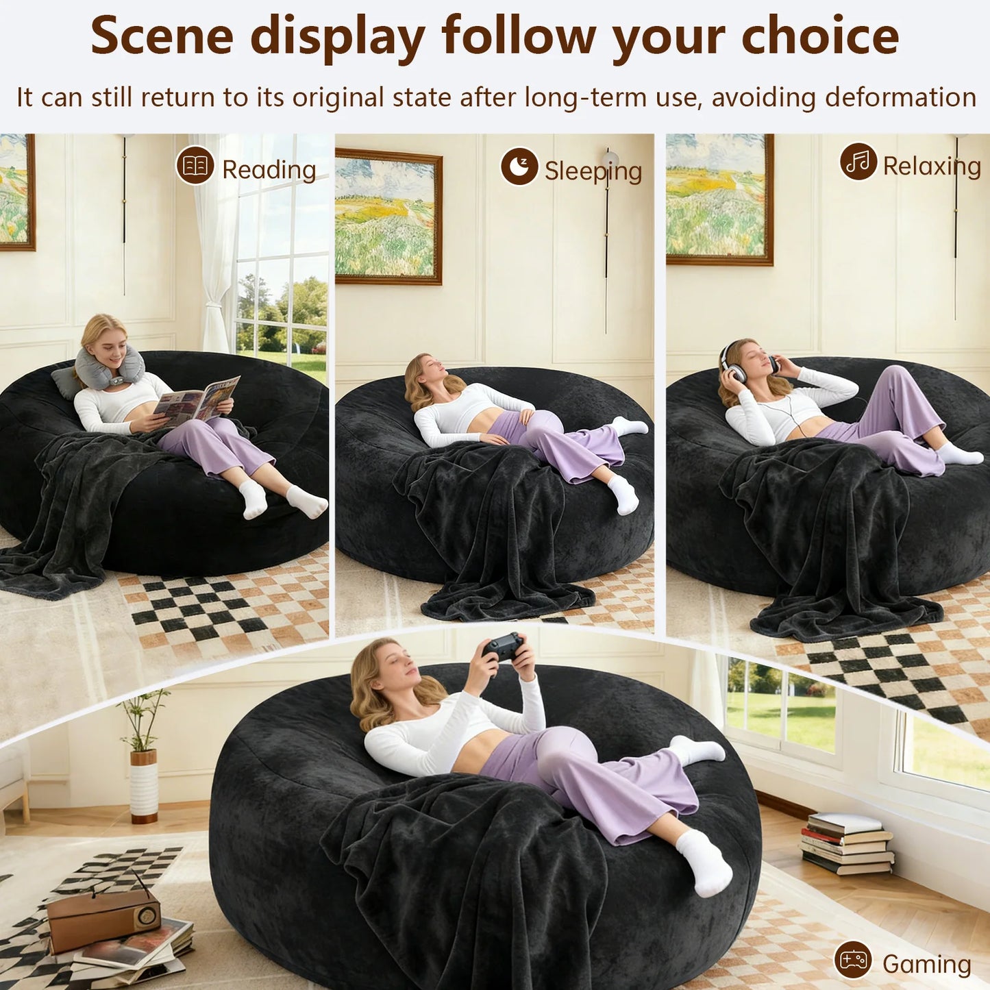 Memory Foam Bean Bag Chair With Washable Flannel Cover