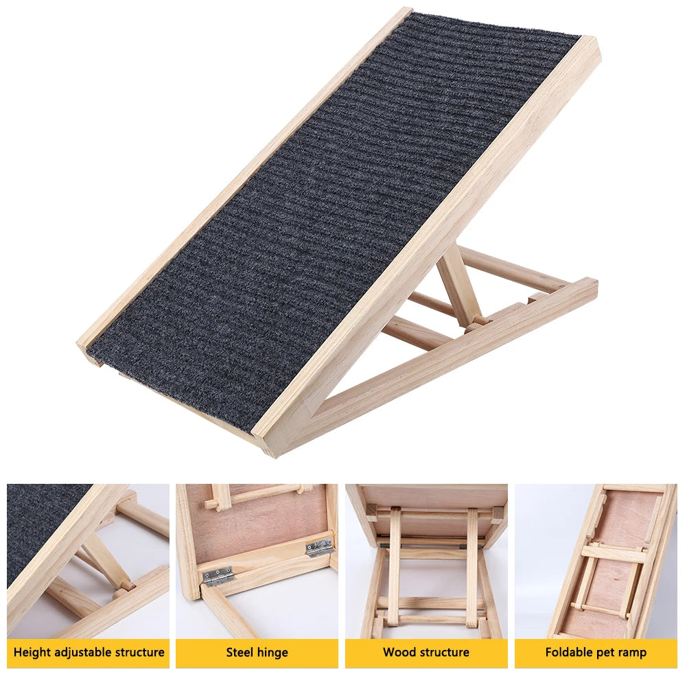 HiMISS Adjustable Wooden Dog Ramp, Portable Anti Skid Ramp