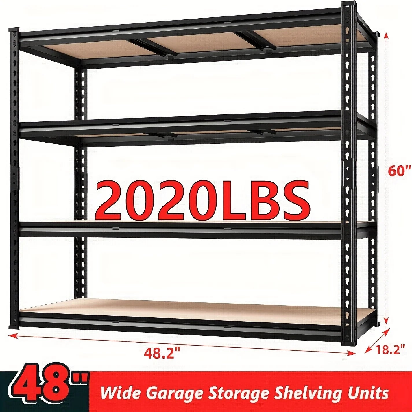 48.2" W Garage Shelving Heavy Duty Metal Shelving 3000LBS Storage Shelves Adjustable Metal Shelf Industrial Pantry Shelves For B