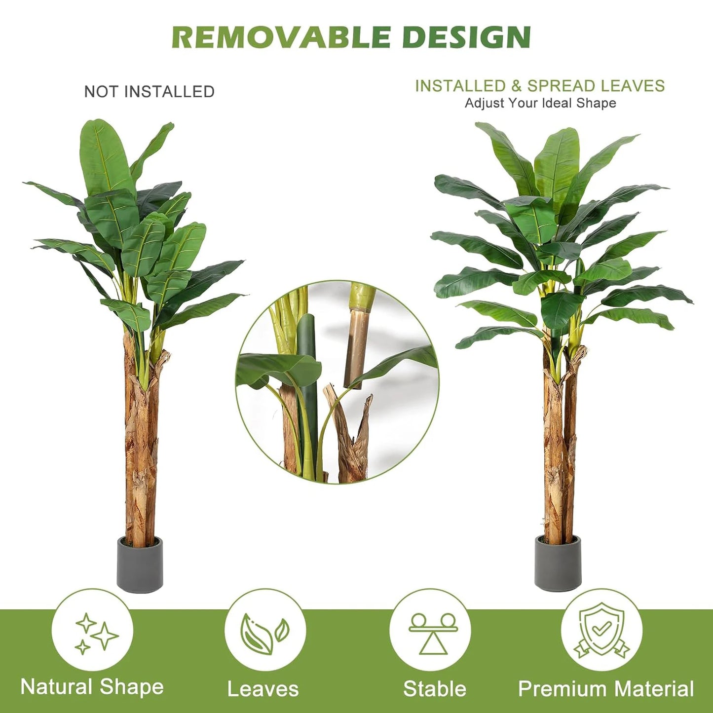 HiMISS Artificial Banana Tree In Planter With Realistic Foliage For Home