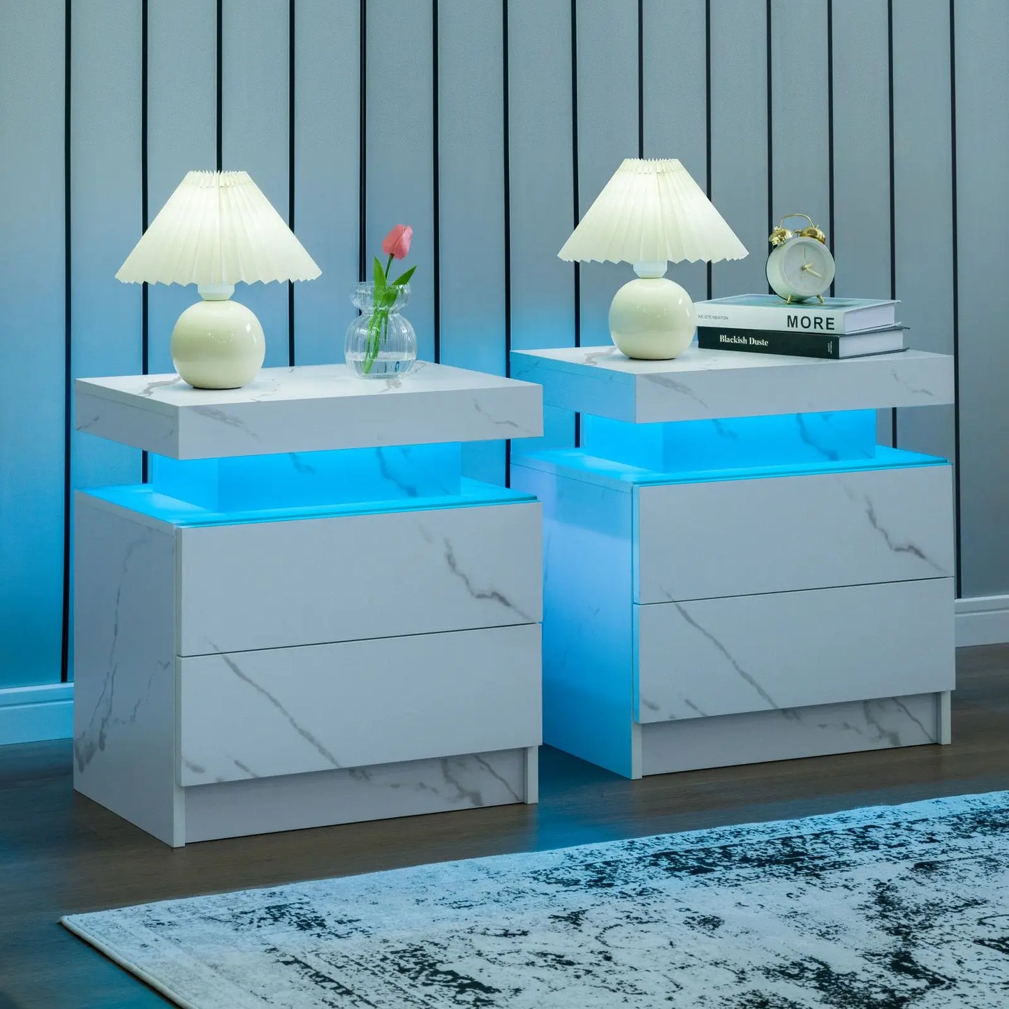 Cubehom LED Nightstand Set of 2 With Drawers Bedside Tables
