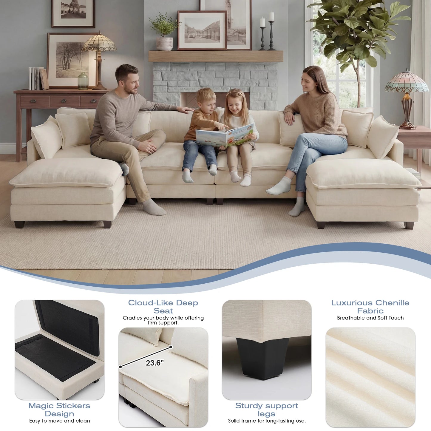 Redlife Modular Sectional Sofa With Ottoman Metal Frame