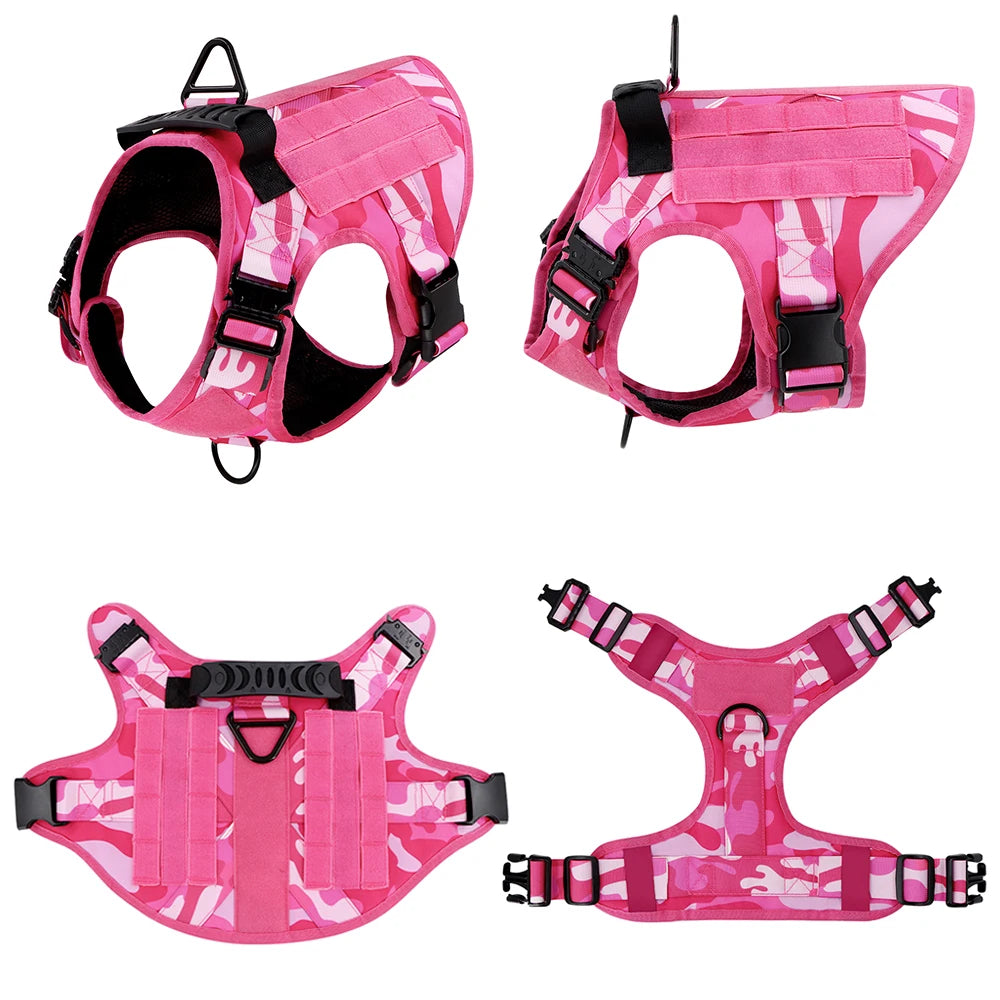 Military Camouflage Dog Harness Adjustable Tactical Training Vest Leash