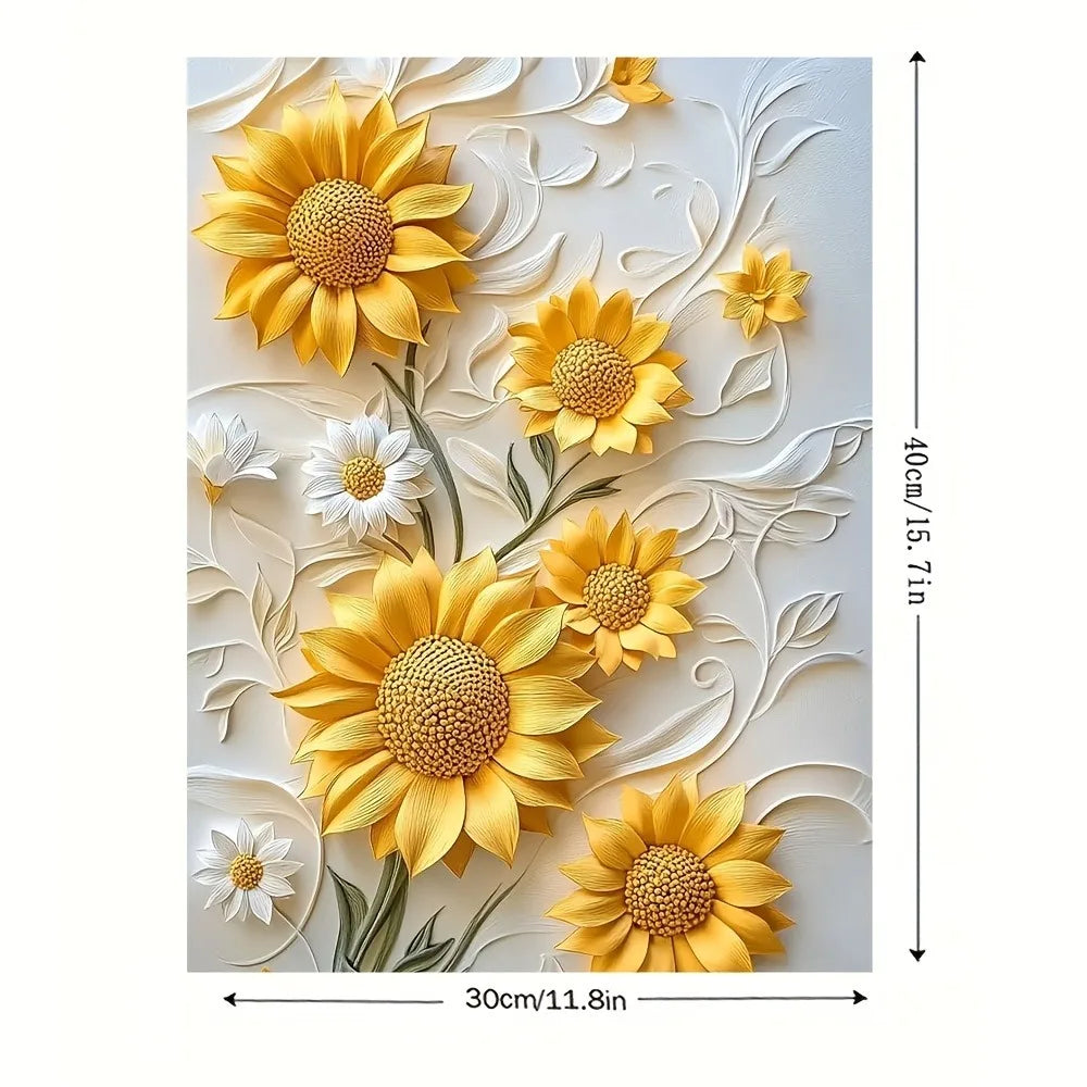 3D relief sunflower canvas art with wood frame, vivid yellow wall printing in living room and bedroom, Christmas home decor