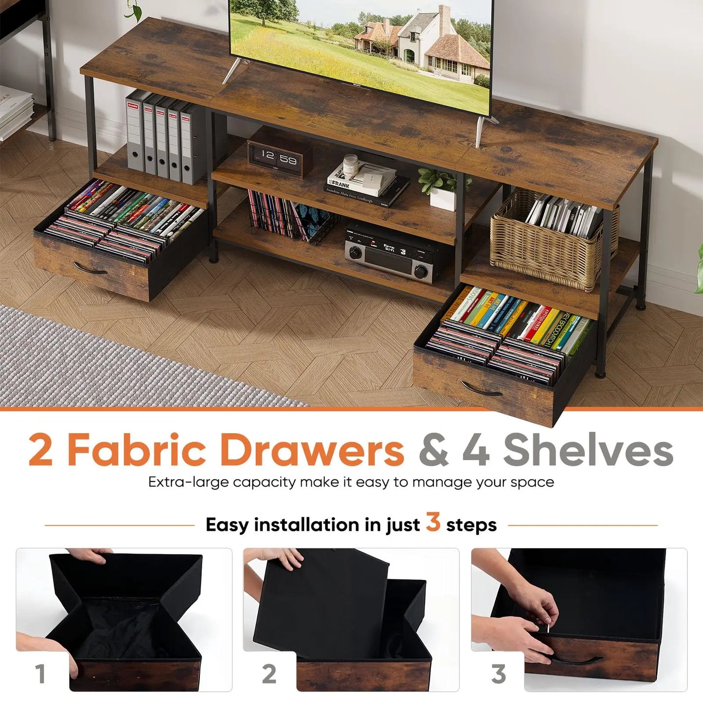 JHK Wooden TV Stand For Living Room Entertainment Center