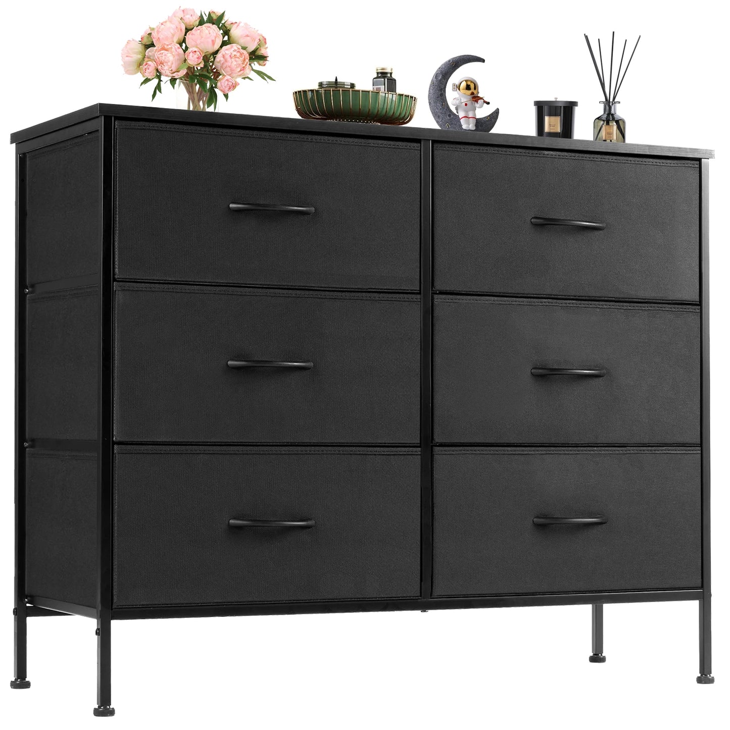 JHK 6 Drawer Fabric Nightstand With Storage Organizer Cabinet