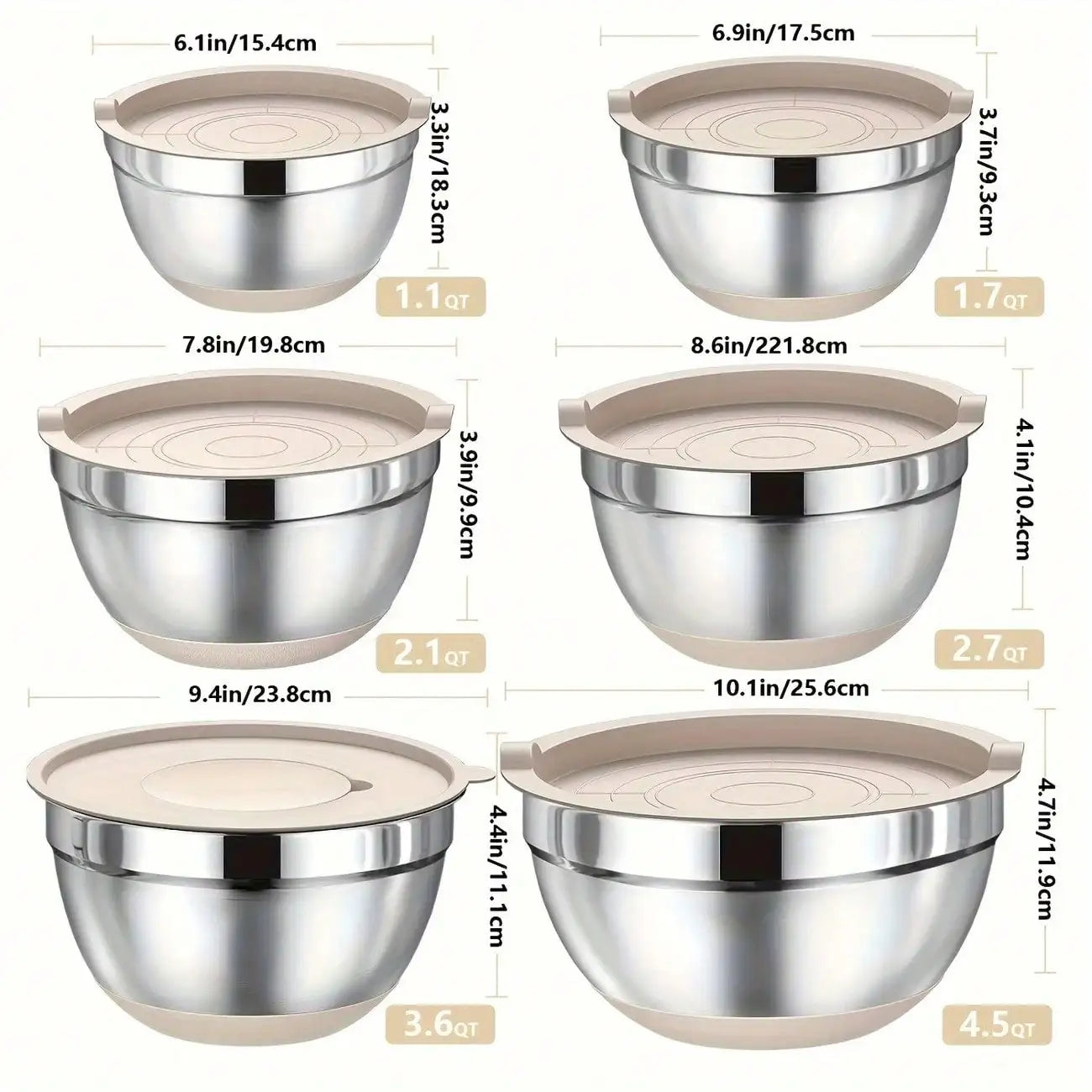 Stainless Steel Mixing Bowls Set With Lids 26 Pieces