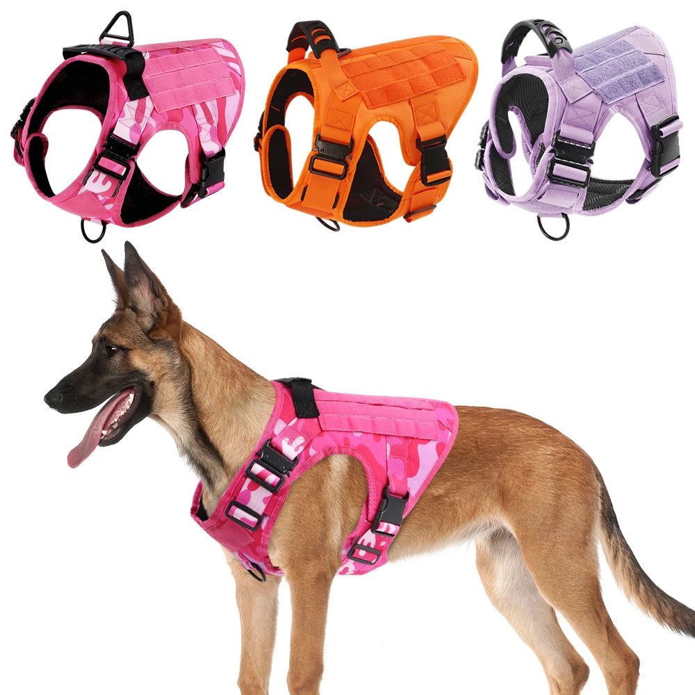 Military Camouflage Dog Harness Adjustable Tactical Training Vest Leash