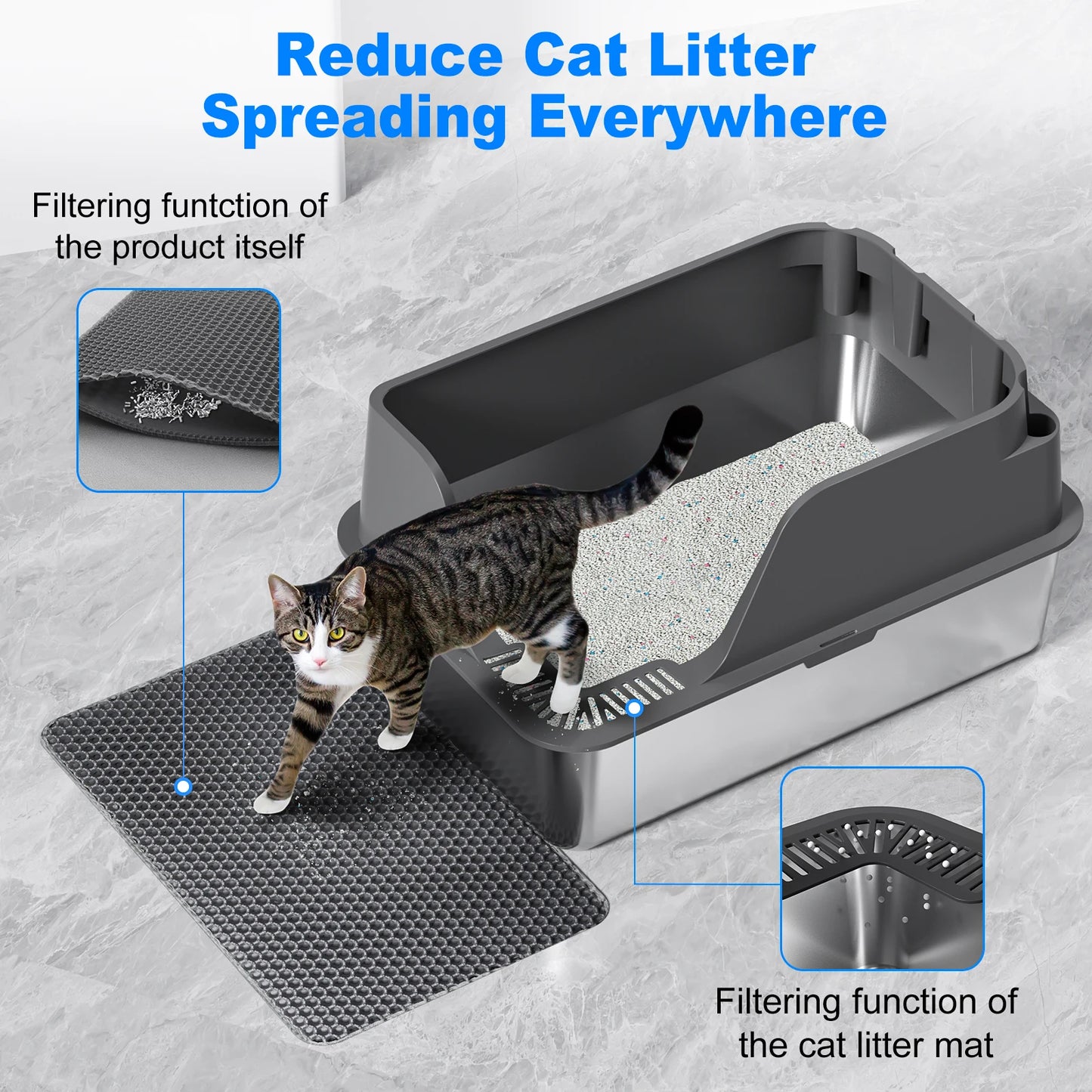 Stainless Steel Cat Litter Box With Lid For Large Cats