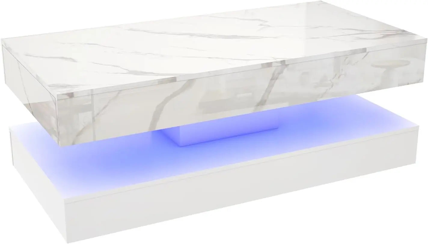 QiaoShiRen Modern LED Coffee Table With Double Layer Drawers