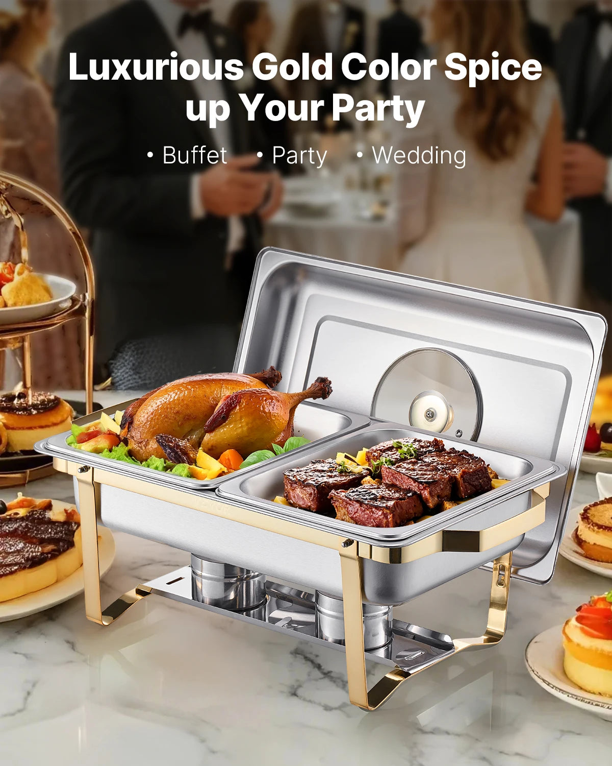 SucceBuy Chafing Dish Buffet Set Stainless Steel Rectangular Warmer