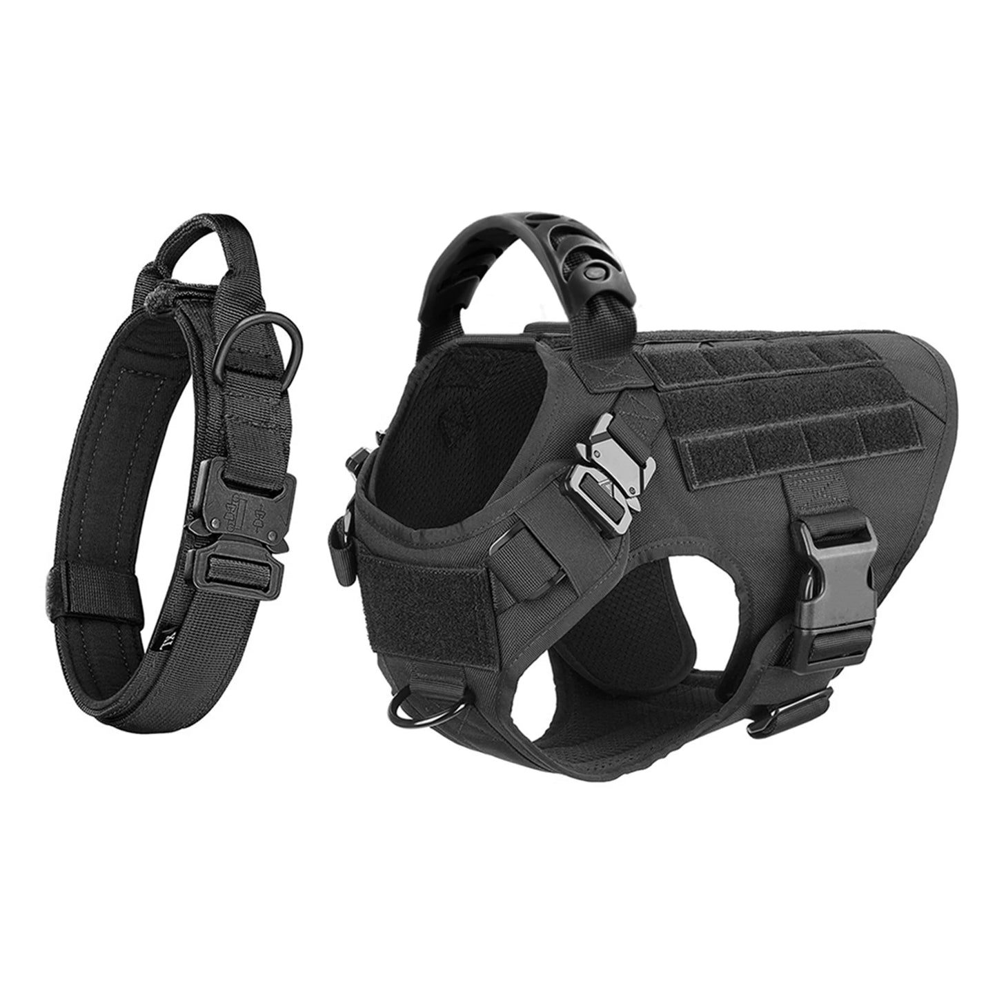 Adjustable Tactical Dog Harness And Nylon Collar Set For Dogs