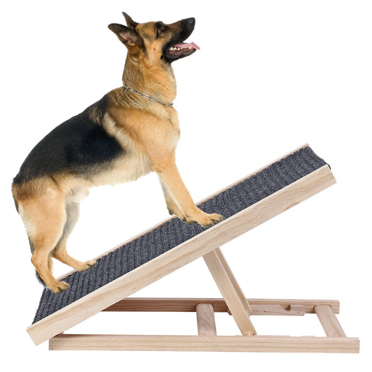 HiMISS Adjustable Wooden Dog Ramp, Portable Anti Skid Ramp