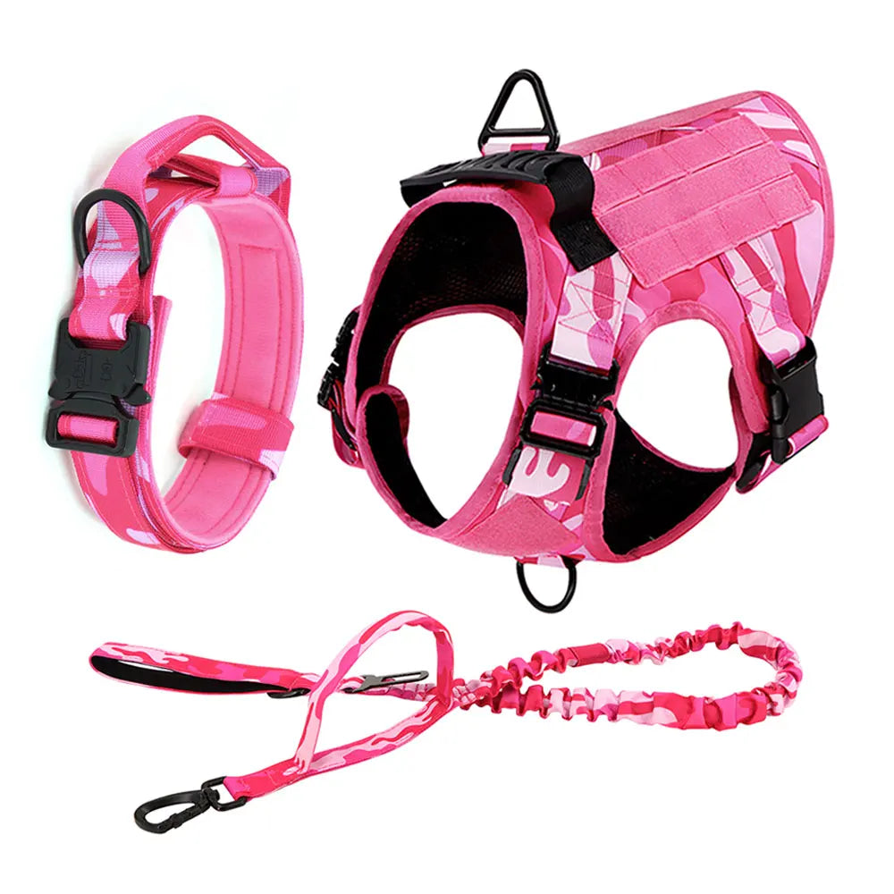 Military Camouflage Dog Harness Adjustable Tactical Training Vest Leash