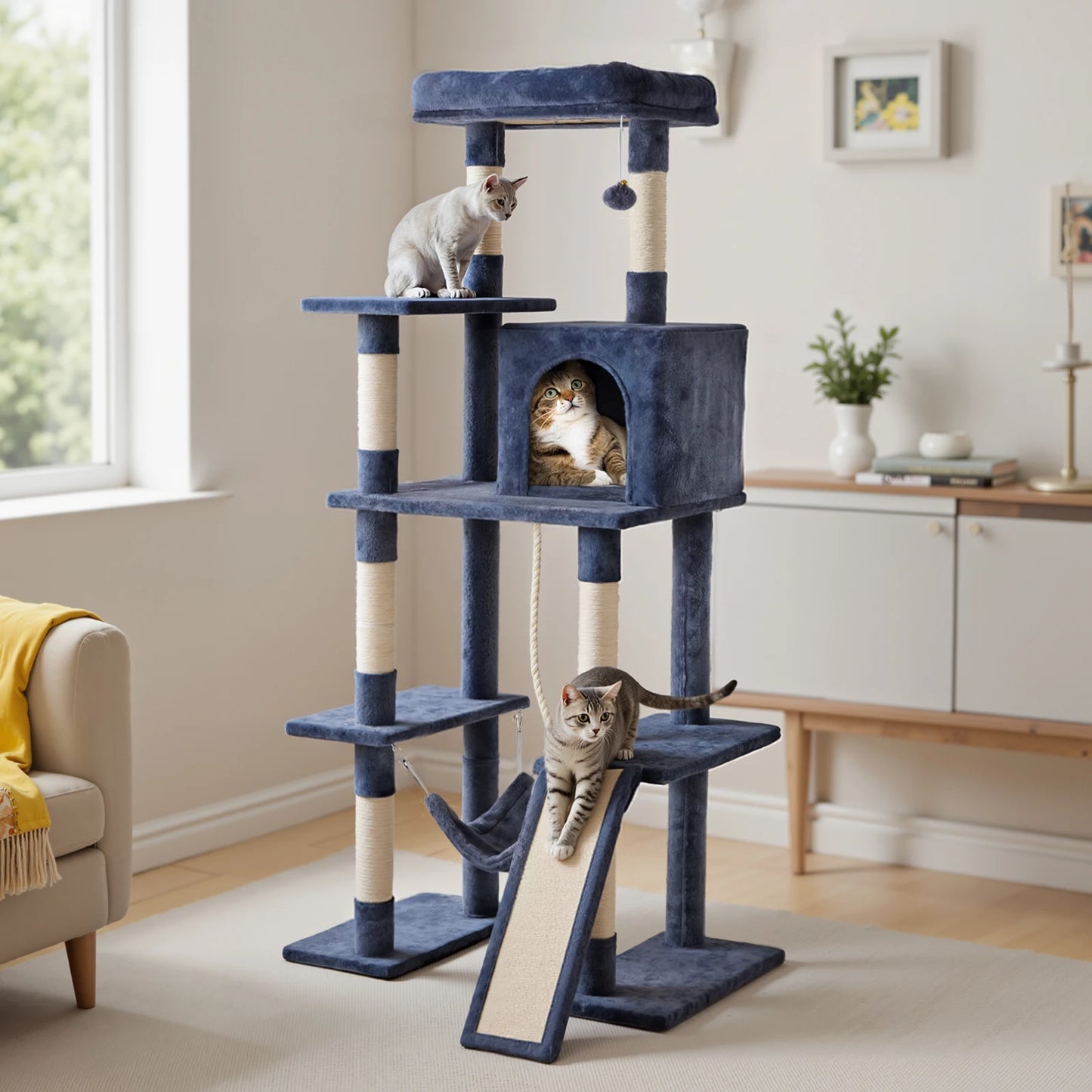 JHK Cat Tree Tall Multi Cat Climbing Tower With Natural Sisal Posts Indoor