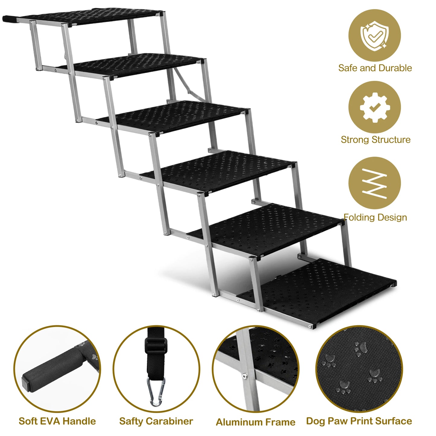 Adjustable Foldable Dog Stairs Set For Cars, SUVs Stainless-Steel