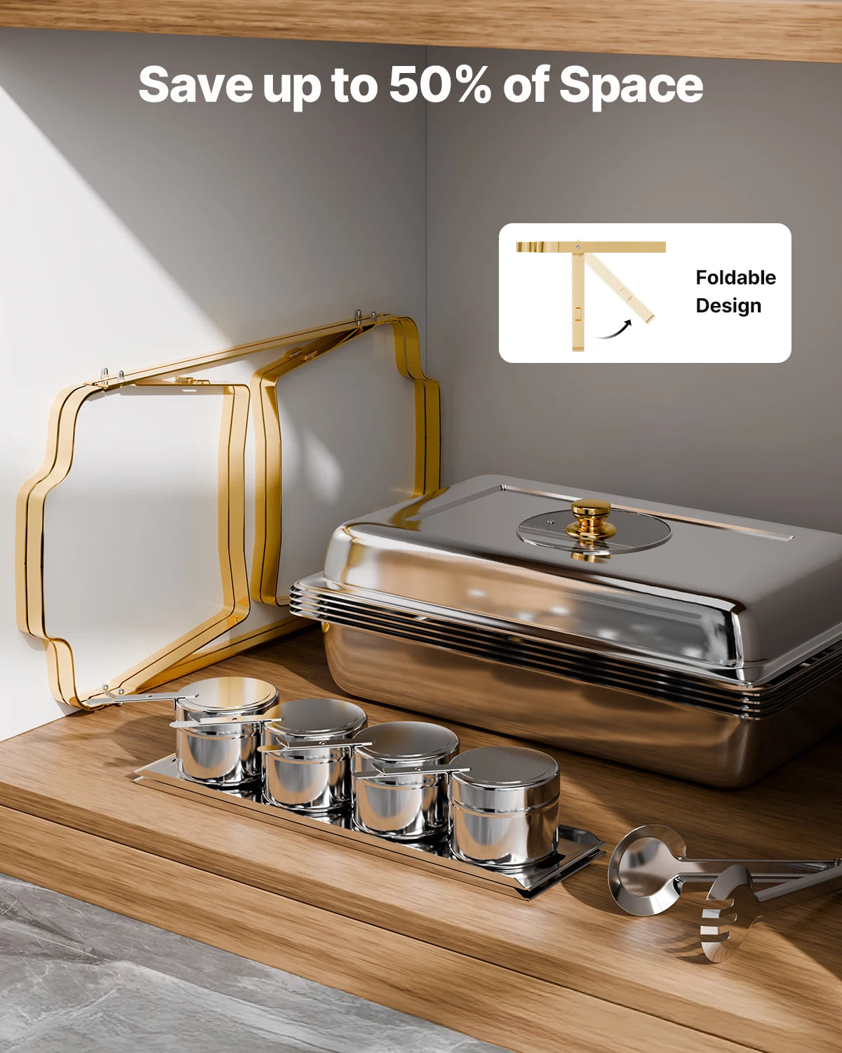 SucceBuy Chafing Dish Buffet Set Stainless Steel Rectangular Warmer