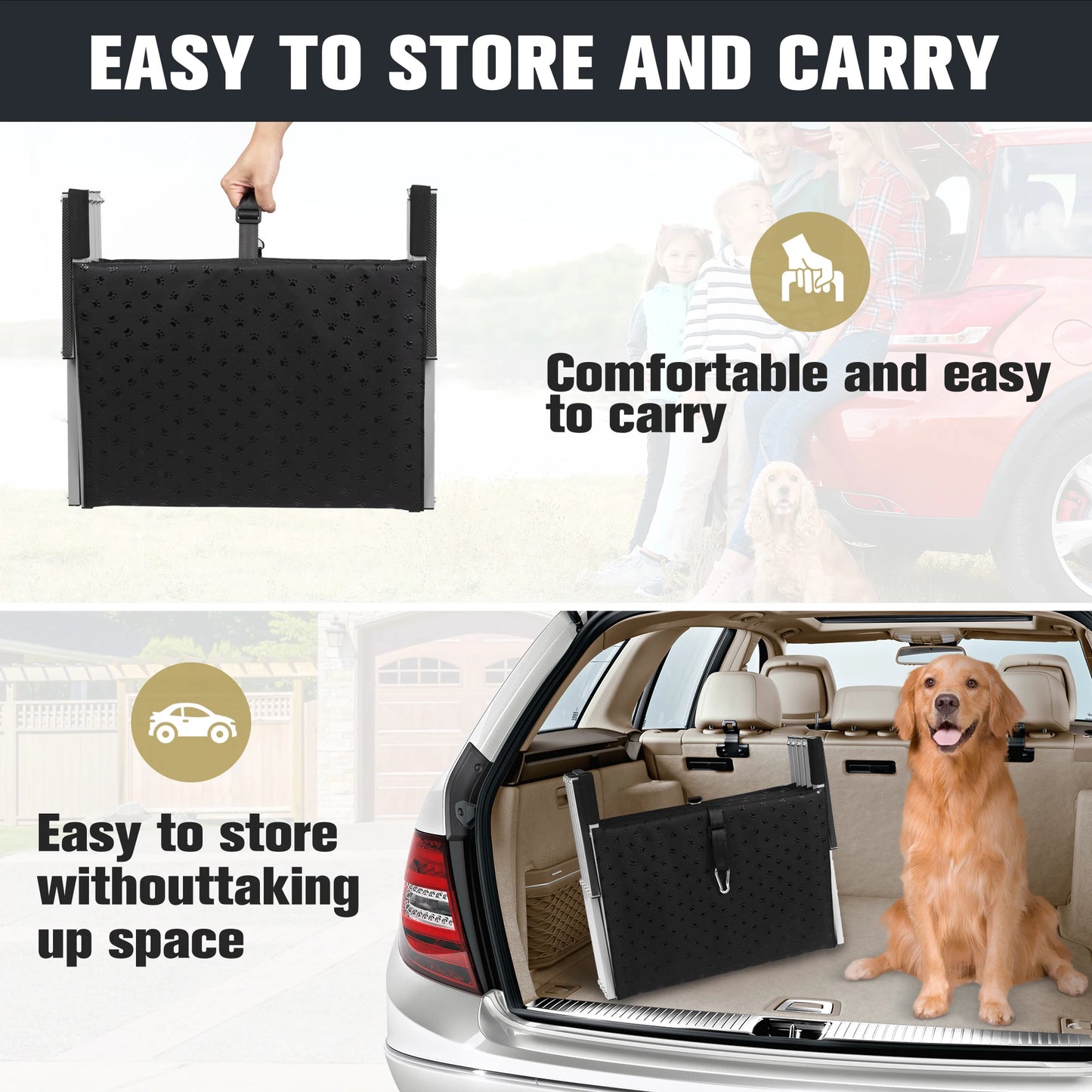 Adjustable Foldable Dog Stairs Set For Cars, SUVs Stainless-Steel